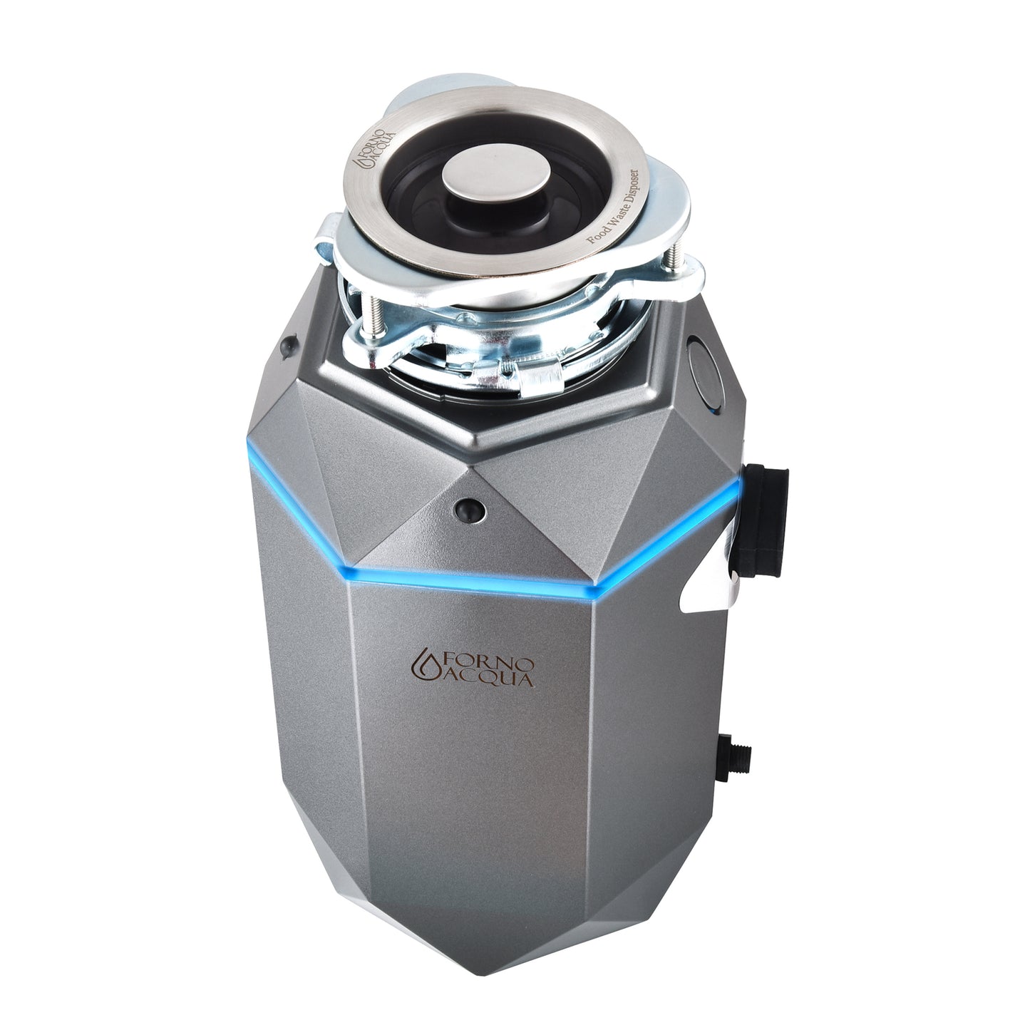 Triturador de basura ultra silencioso FORNO ACQUA BrightDIAMOND Black Onyx de 1 HP con cable, sensor de movimiento, luz de gabinete e interruptor de aire precableado