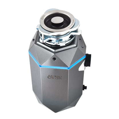 Triturador de basura ultra silencioso FORNO ACQUA BrightDIAMOND Black Onyx de 1 HP con cable, sensor de movimiento, luz de gabinete e interruptor de aire precableado