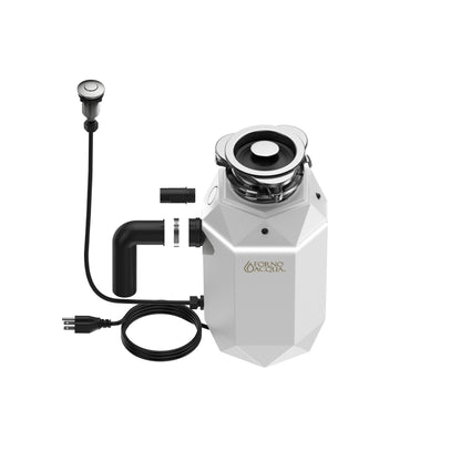 Triturador de basura ultra silencioso FORNO ACQUA BrightDIAMOND Moonstone de 1 HP con cable, sensor de movimiento, luz de gabinete e interruptor de aire precableado