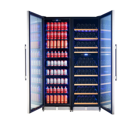 Avellina 48-in, 31.8 cu.ft. triple zone side-by-side Wine/Beverage cooler, 427 cans & 94 Wine bottles, Blue LED lights