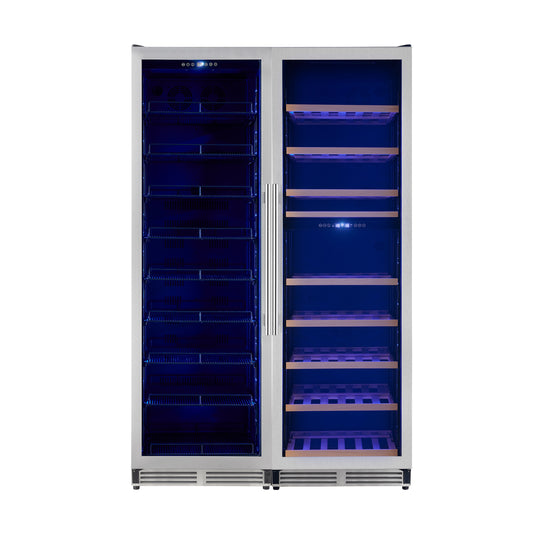 Avellina 48-in, 31.8 cu.ft. triple zone side-by-side Wine/Beverage cooler, 427 cans & 94 Wine bottles, Blue LED lights