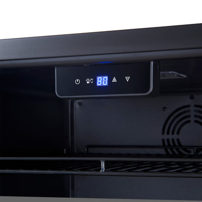 Enfriador de bebidas Forno Frescolino de 24 pulgadas, negro con manijas de latón antiguo, con iluminación LED, puerta de triple vidrio, capacidad para 188 latas, empotrado o independiente