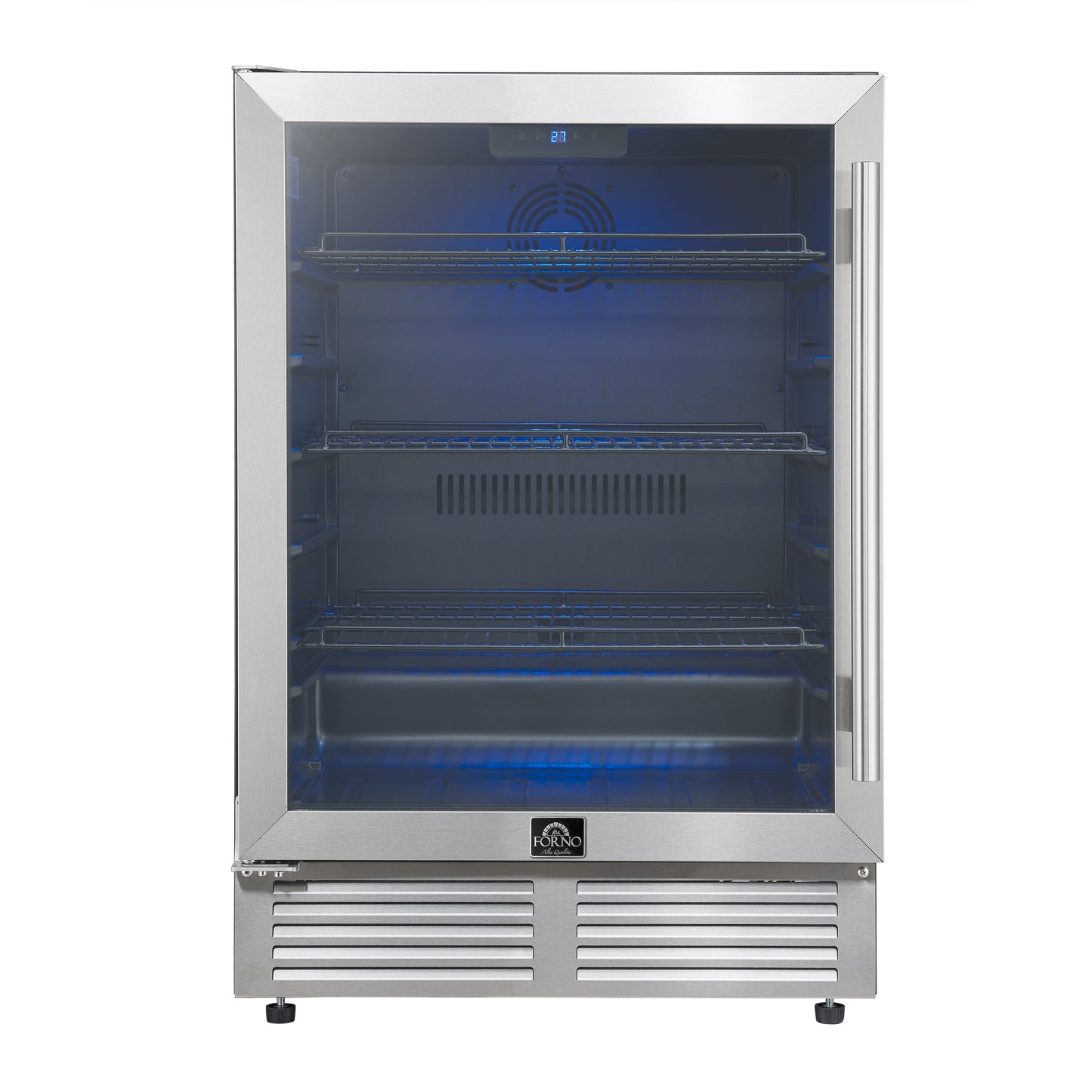 Enfriador de bebidas Forno Frescolino de 24 pulgadas, acero inoxidable, con iluminación LED, puerta de triple vidrio, capacidad para 188 latas, empotrado o independiente
