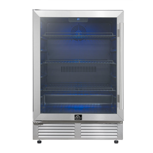Enfriador de bebidas Forno Frescolino de 24 pulgadas, acero inoxidable, con iluminación LED, puerta de triple vidrio, capacidad para 188 latas, empotrado o independiente