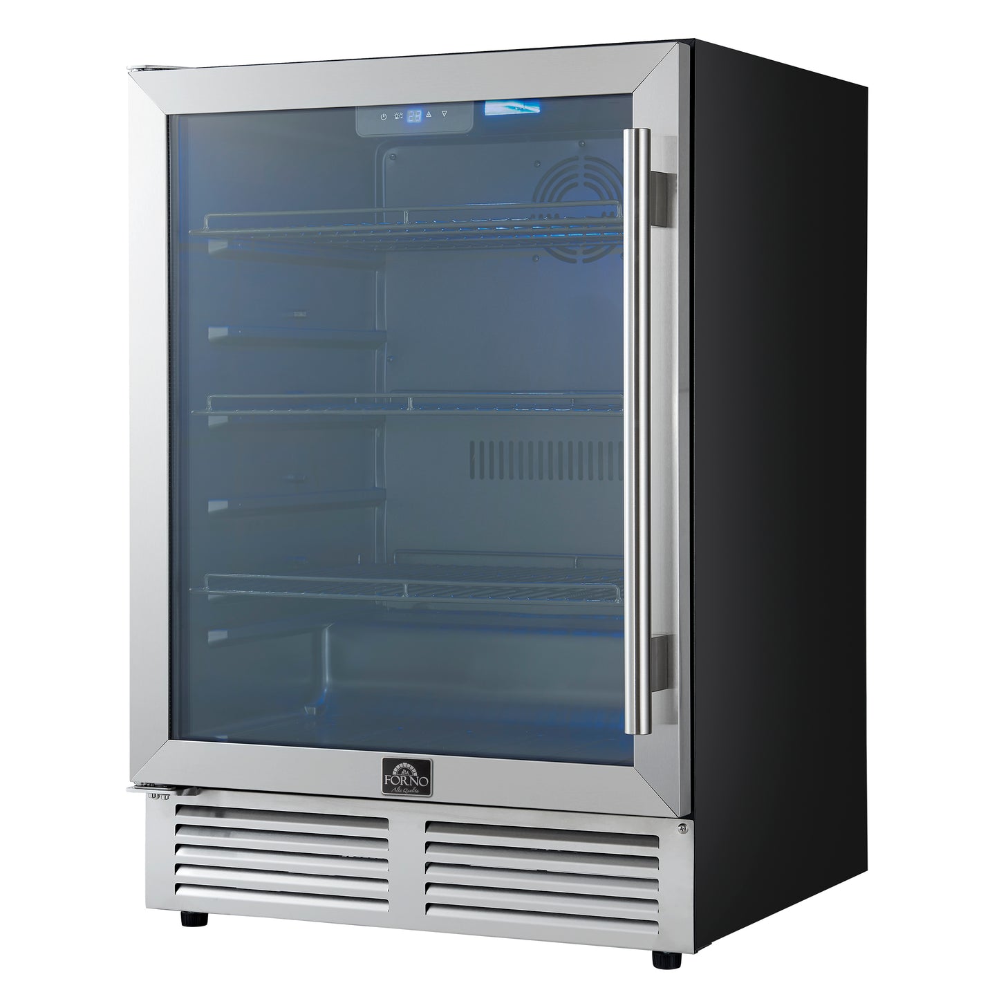 Enfriador de bebidas Forno Frescolino de 24 pulgadas, acero inoxidable, con iluminación LED, puerta de triple vidrio, capacidad para 188 latas, empotrado o independiente