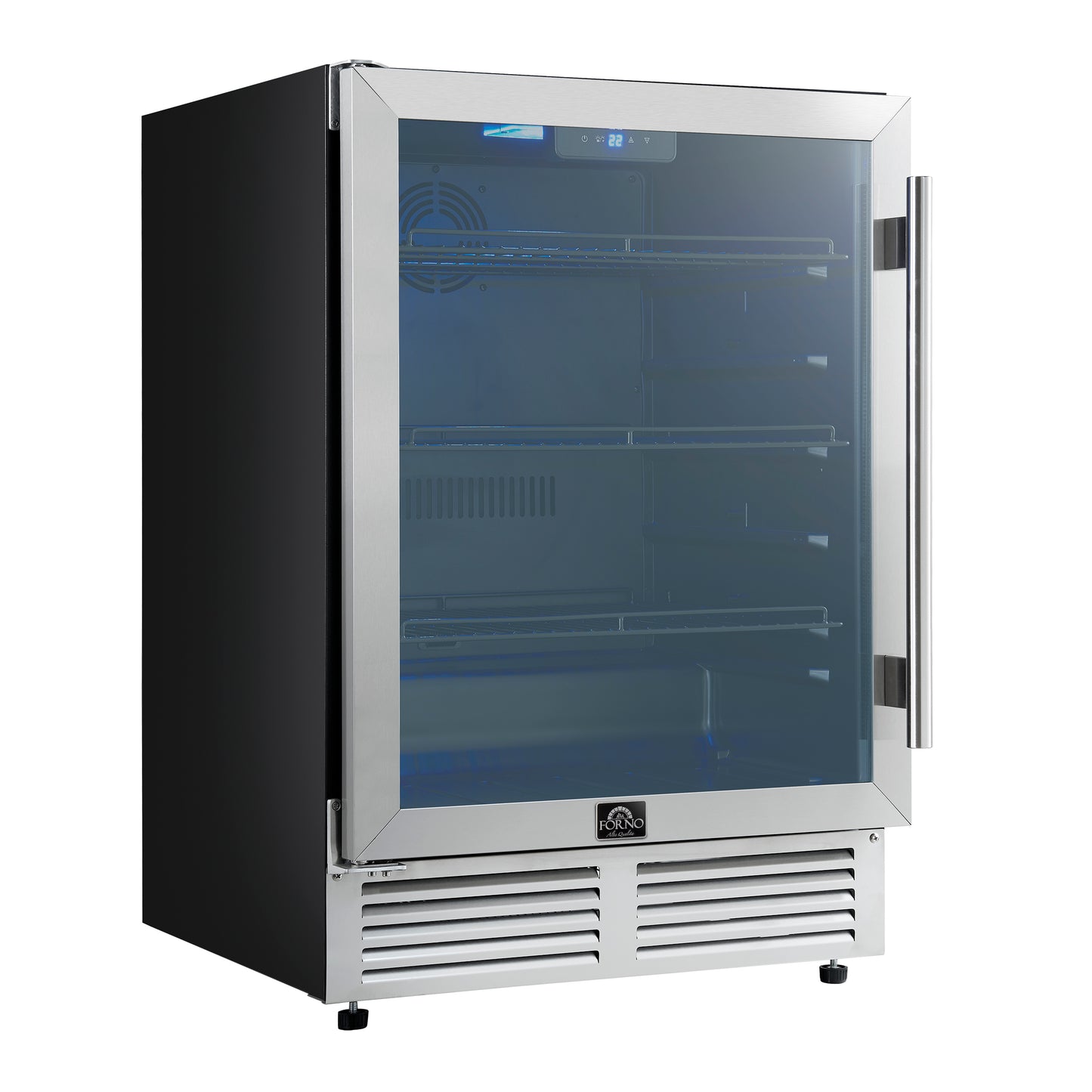Enfriador de bebidas Forno Frescolino de 24 pulgadas, acero inoxidable, con iluminación LED, puerta de triple vidrio, capacidad para 188 latas, empotrado o independiente