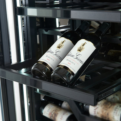 Cava de vinos FORNO Abruzzo de 48 pulgadas con dos zonas, 102 botellas, 24 pies cúbicos, soportes de acrílico verde y estantes negros