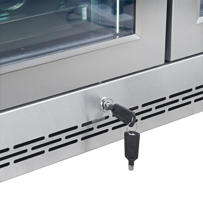 Cava de vinos FORNO Abruzzo de 48 pulgadas con dos zonas, 102 botellas, 24 pies cúbicos, soportes de acrílico verde y estantes negros