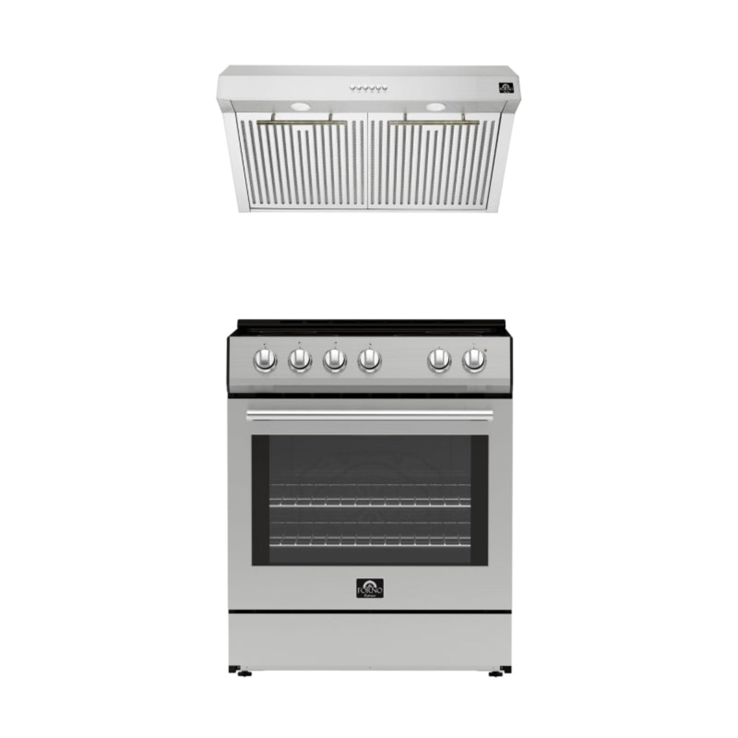 FORNO Premium 2-Piece Kitchen Bundle - Leonardo Espresso 30" Stainless Steel Range, 30" Stainless Steel Range Hood - FBDL-002-01CA