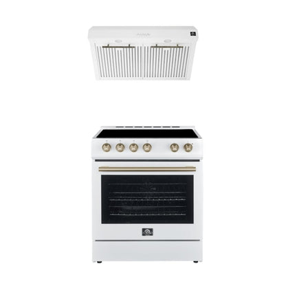 Ensemble de cuisine haut de gamme FORNO 2 pièces : cuisinière Leonardo Espresso blanche de 30 po, hotte blanche de 30 po – FBDL-002-03CA