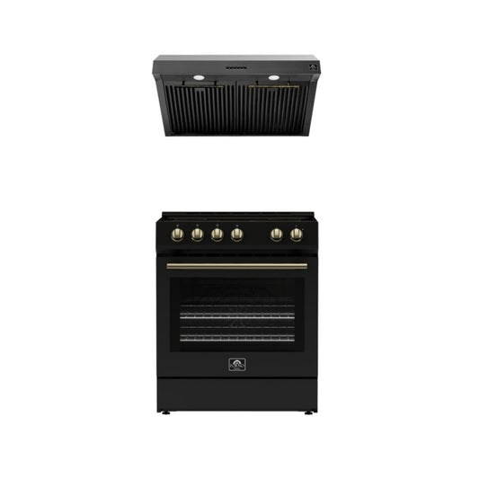 Conjunto de cocina premium de 2 piezas FORNO: cocina Leonardo Espresso negra de 30" y campana extractora negra de 30" - FBDL-002-02CA