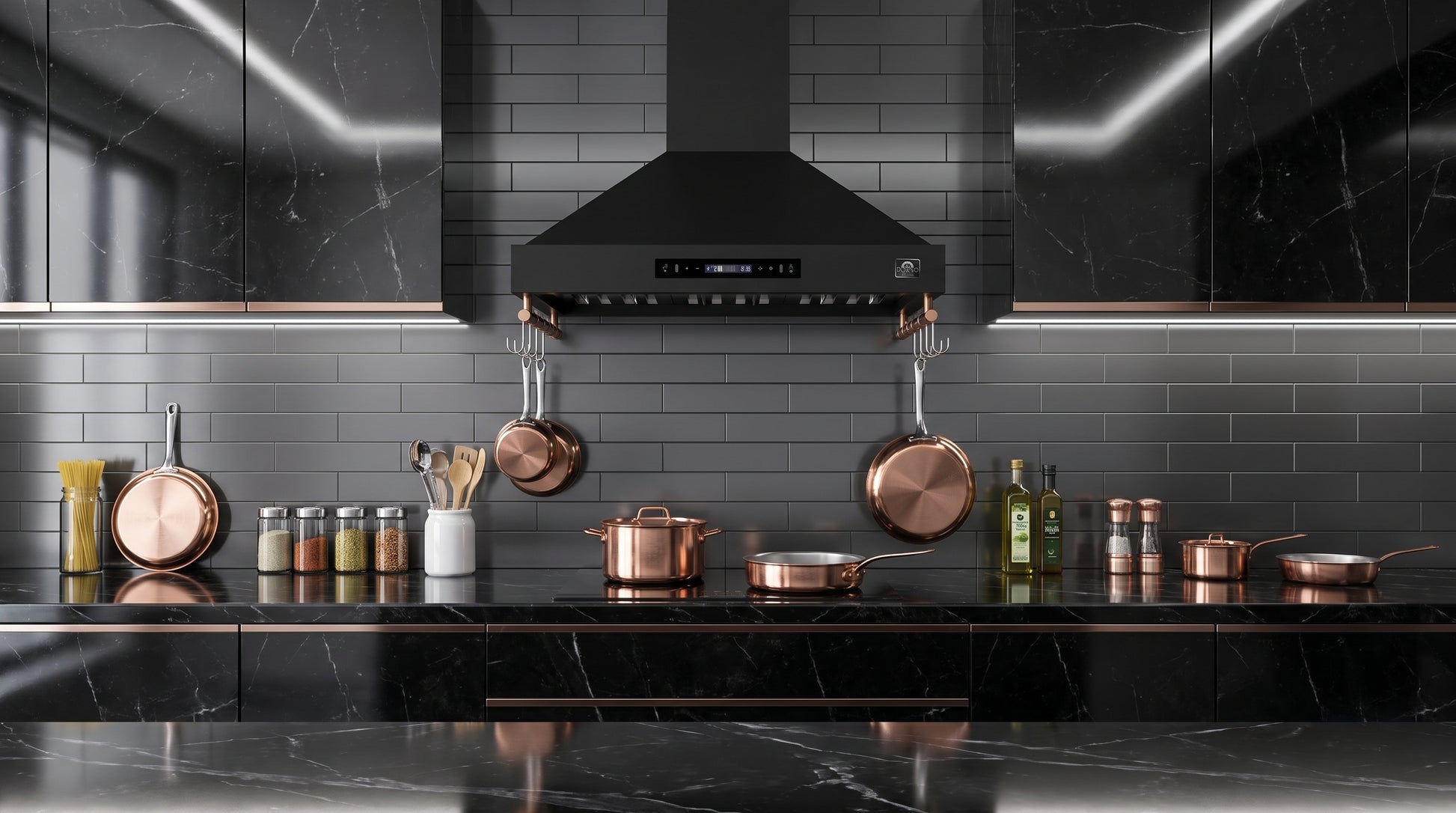 Forno Venezia 36 Inch Wall-Mounted Range Hood in Black with Touch Controls and Baffle Filters - Forno Appliances