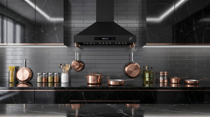 Forno Venezia 36 Inch Wall-Mounted Range Hood in Black with Touch Controls and Baffle Filters - Forno Appliances