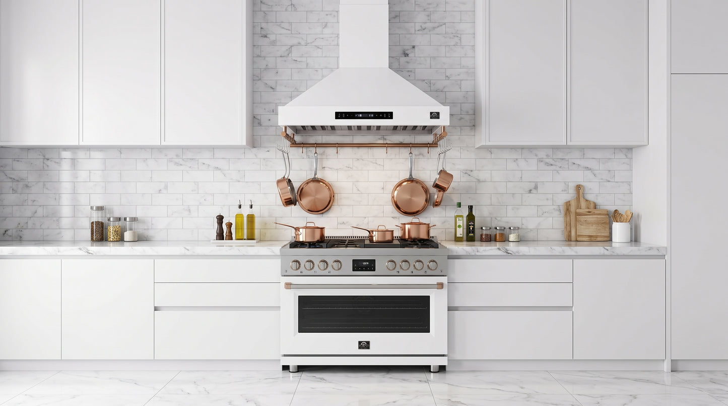 Forno Venezia 36 Inch Wall-Mounted Range Hood in White with Touch Controls and Baffle Filters - Forno Appliances