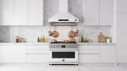 Forno Venezia 36 Inch Wall-Mounted Range Hood in White with Touch Controls and Baffle Filters - Forno Appliances