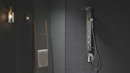 Forno Acqua AcquaSPA Shower Panel in Stainless Steel, Overhead Rainfall Shower, Handheld Shower Head, Body Jets, 6 Way Diverter, 2.5 GPM Flow Rate