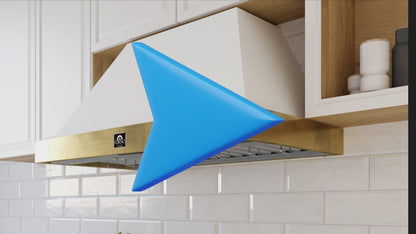 Campana extractora de pared Forno Vittorio de 48 pulgadas, negra con acabado en latón antiguo, flujo de aire de 424 CFM, filtros deflectores aptos para lavavajillas, control remoto, ventilador de 3 velocidades e iluminación LED brillante.