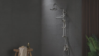 Forno Acqua AcquaFALL Shower, Polished Stainless Steel Finish, Overhead Rainfall Shower, 7 Way Diverter, Handheld Shower Head, Body Jets, 1.8 GPM Flow Rate