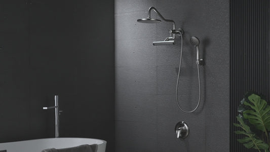 Forno Acqua AcquaFALL Mini Shower Head, Brushed Nickel Finish, Overhead Rainfall Shower, 7 Way Diverter, Handheld Shower Head, Body Jets, 1.8 GPM Flow Rate