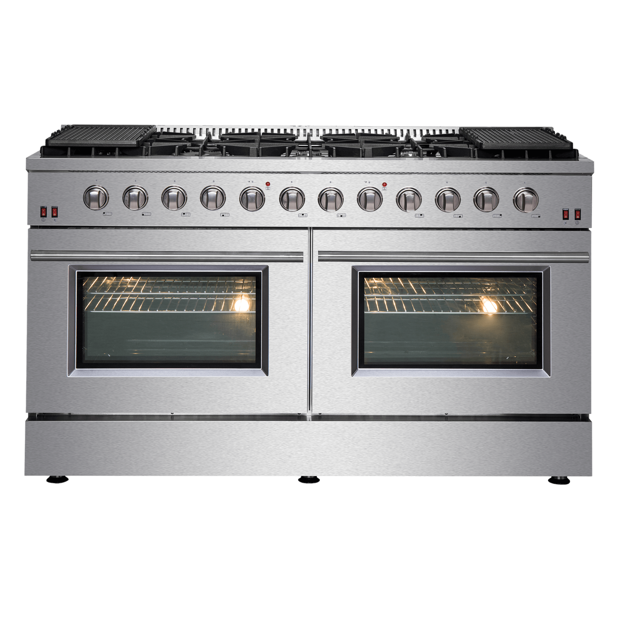 FORNO Galiano 60-inch Gas Range Stainless Steel, 10 Burners, 8.64 cu. ft. Double Convection Ovens