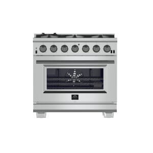 FORNO Capriasca 36-inch Gas Range Stainless Steel, 6 Brass Burners 120,000 BTU, 5.36 cu.ft. Oven