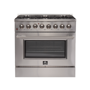 FORNO Galiano 36-Inch Dual Fuel Range Stainless Steel, 6 Burners, 5.36 cu.ft. True Convection Oven