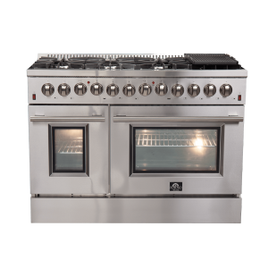 FORNO Galiano 48-inch Dual Fuel Range Stainless Steel, 8 Burners, 6.58 cu.ft. Double Ovens