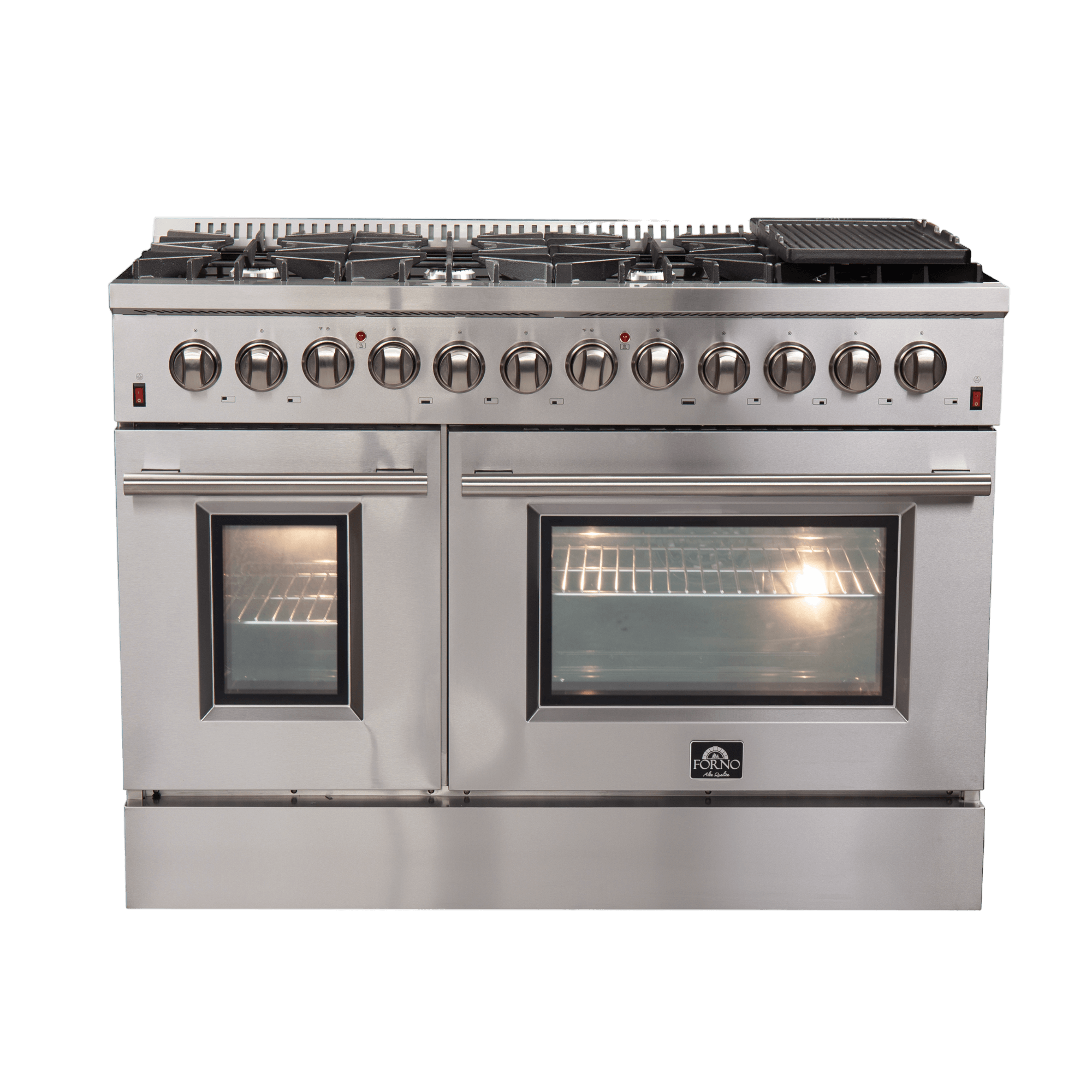 FORNO Galiano 48-inch Dual Fuel Range Stainless Steel, 8 Burners, 6.58 cu.ft. Double Ovens
