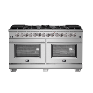 FORNO Capriasca 60" Dual Fuel Range Stainless Steel, 10 Burners, 8.54 cu.ft. True Convection Double Ovens
