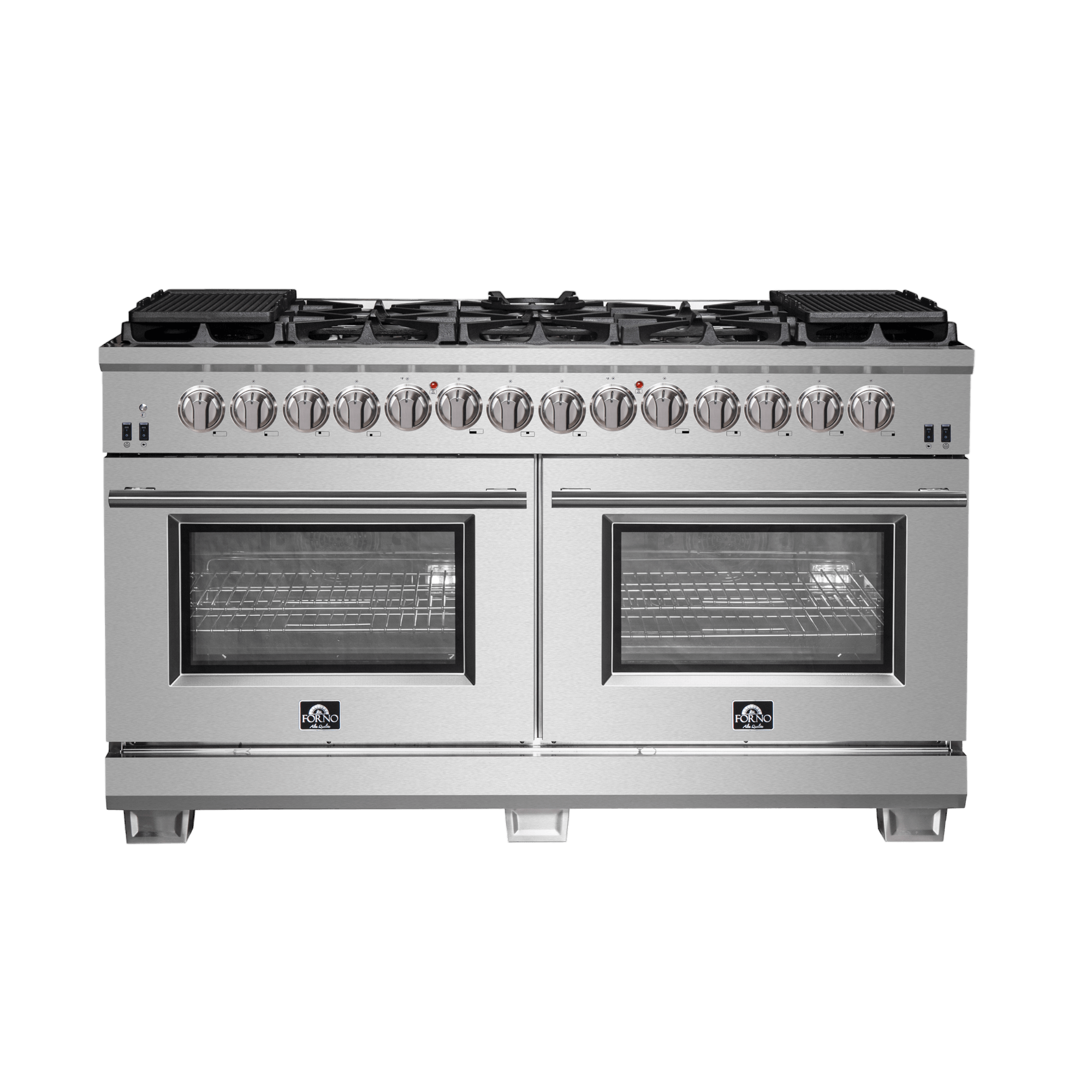 FORNO Capriasca 60" Dual Fuel Range Stainless Steel, 10 Burners, 8.54 cu.ft. True Convection Double Ovens