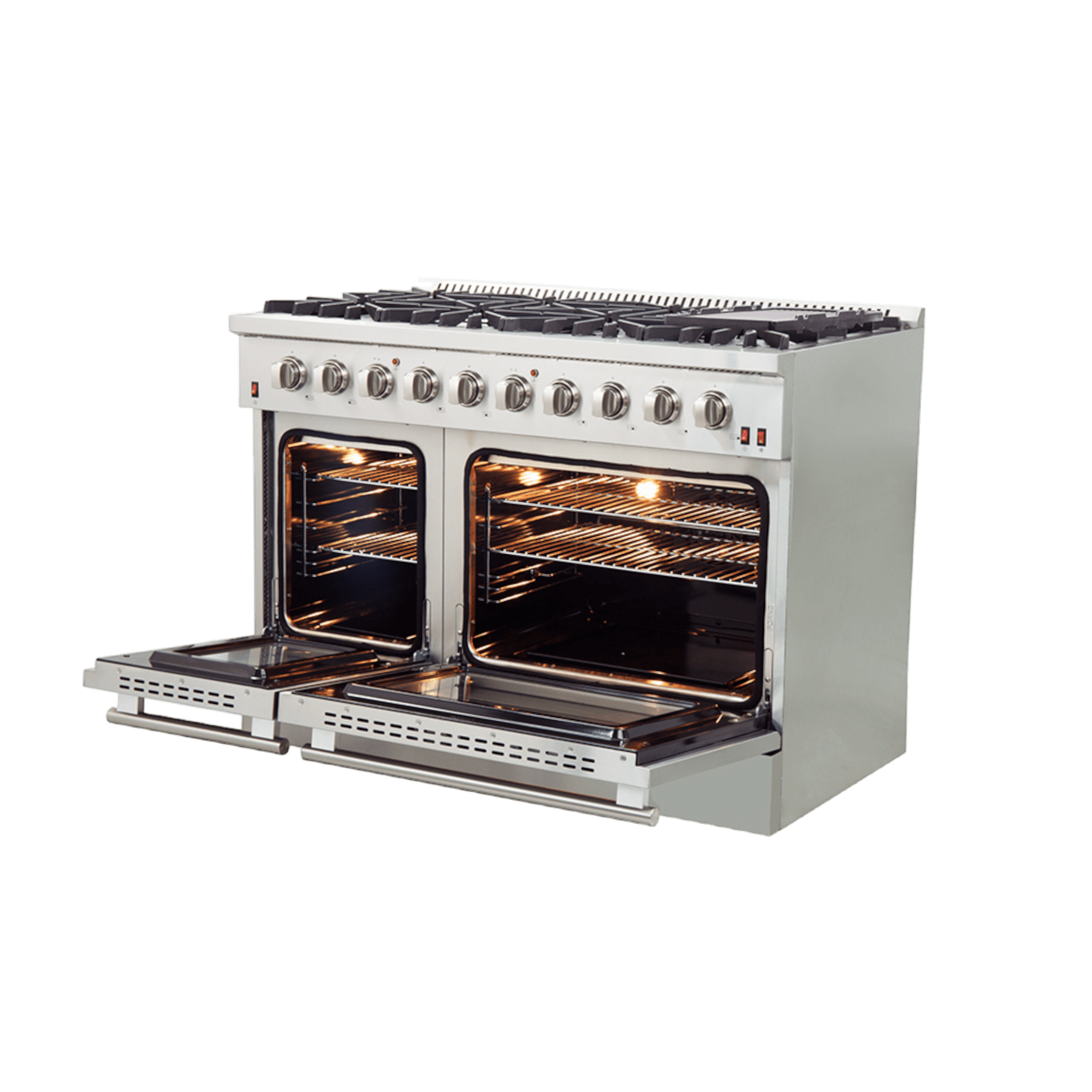 FORNO Galiano 48-inch Gas Range Stainless Steel, 8 Burners, 107,000 BTU, Griddle, 6.58 cu.ft. Double Ovens - Image 4
