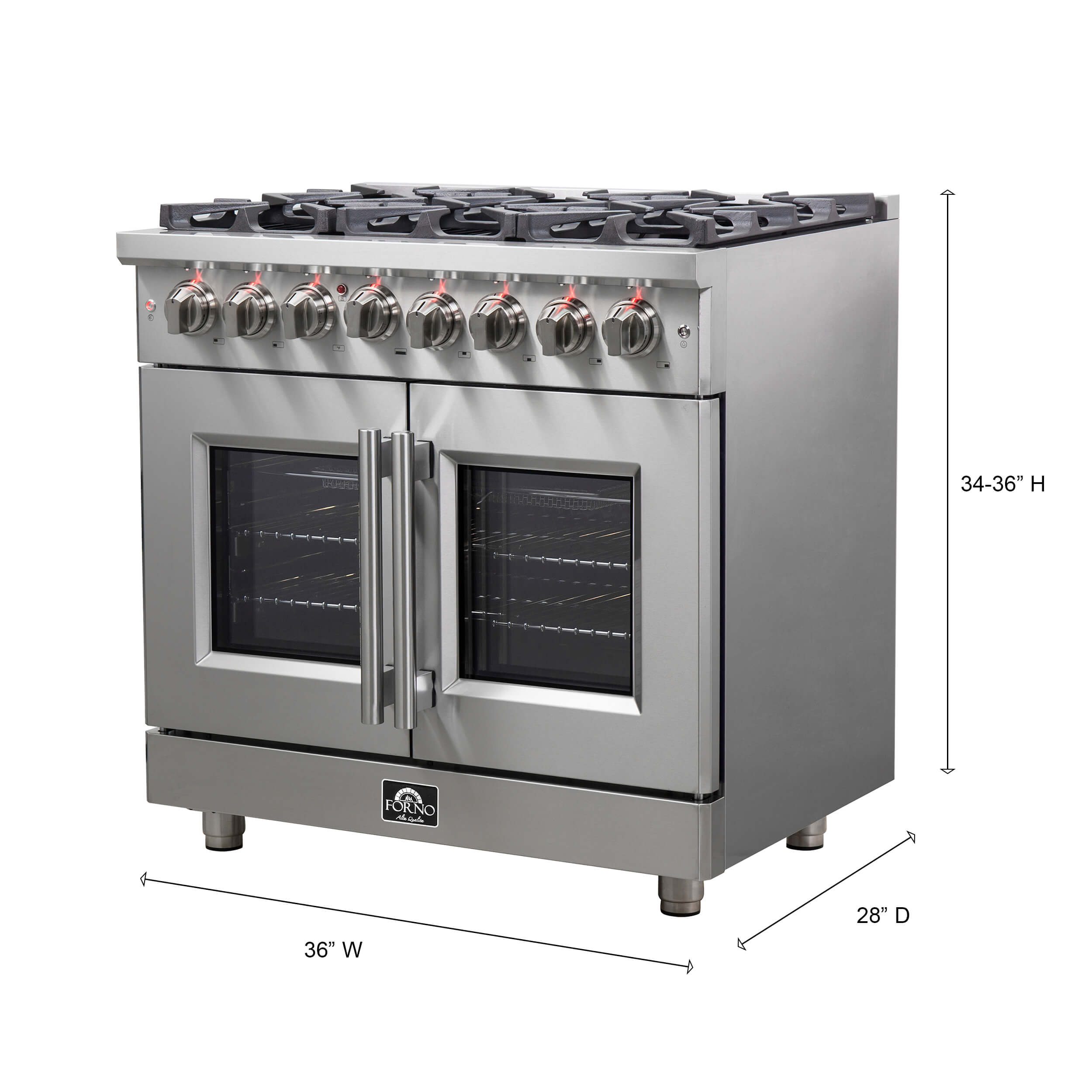FORNO Massimo 36" Freestanding French Door Dual Fuel Range - Image 7