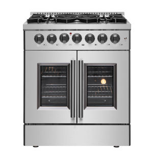 FORNO Galiano 30-inch French Door Dual Fuel Range All Stainless Steel with 5 Sealed Burners, 4.32 cu.ft.