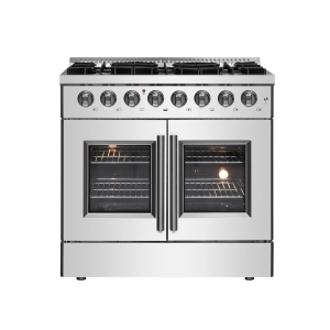 FORNO Galiano 36-inch French Door Dual Fuel Range All Stainless Steel, 6 Sealed Burners - 83,000 BTU, 5.36 cu.ft. True Convection Oven