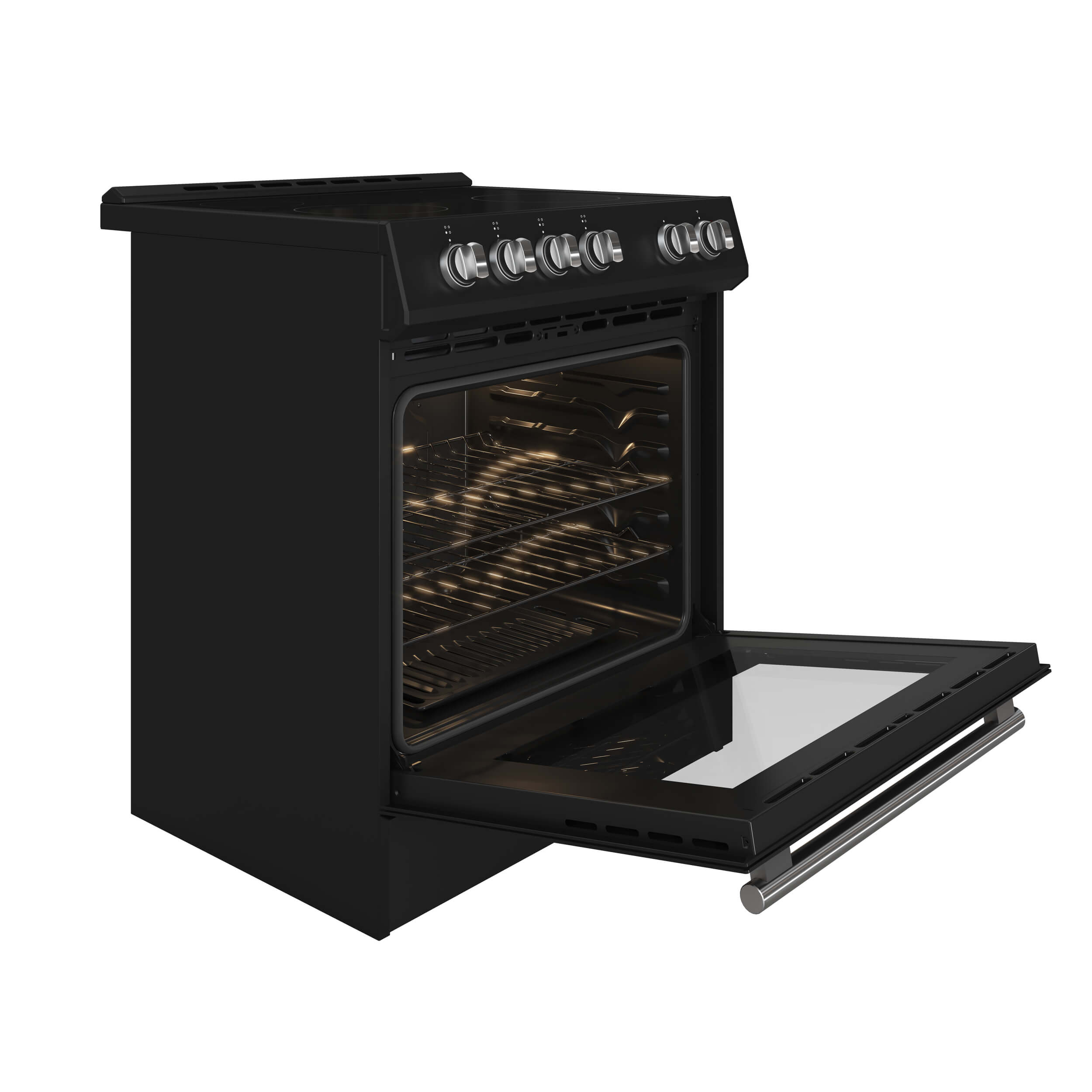 FORNO Leonardo Espresso 30-inch Slide-In Electric Range in Black, 4 Elements, 7,100 Watts, 5.0 cu.ft. Oven with Convection Fan, Antique Brass Knobs and Handle - Image 7