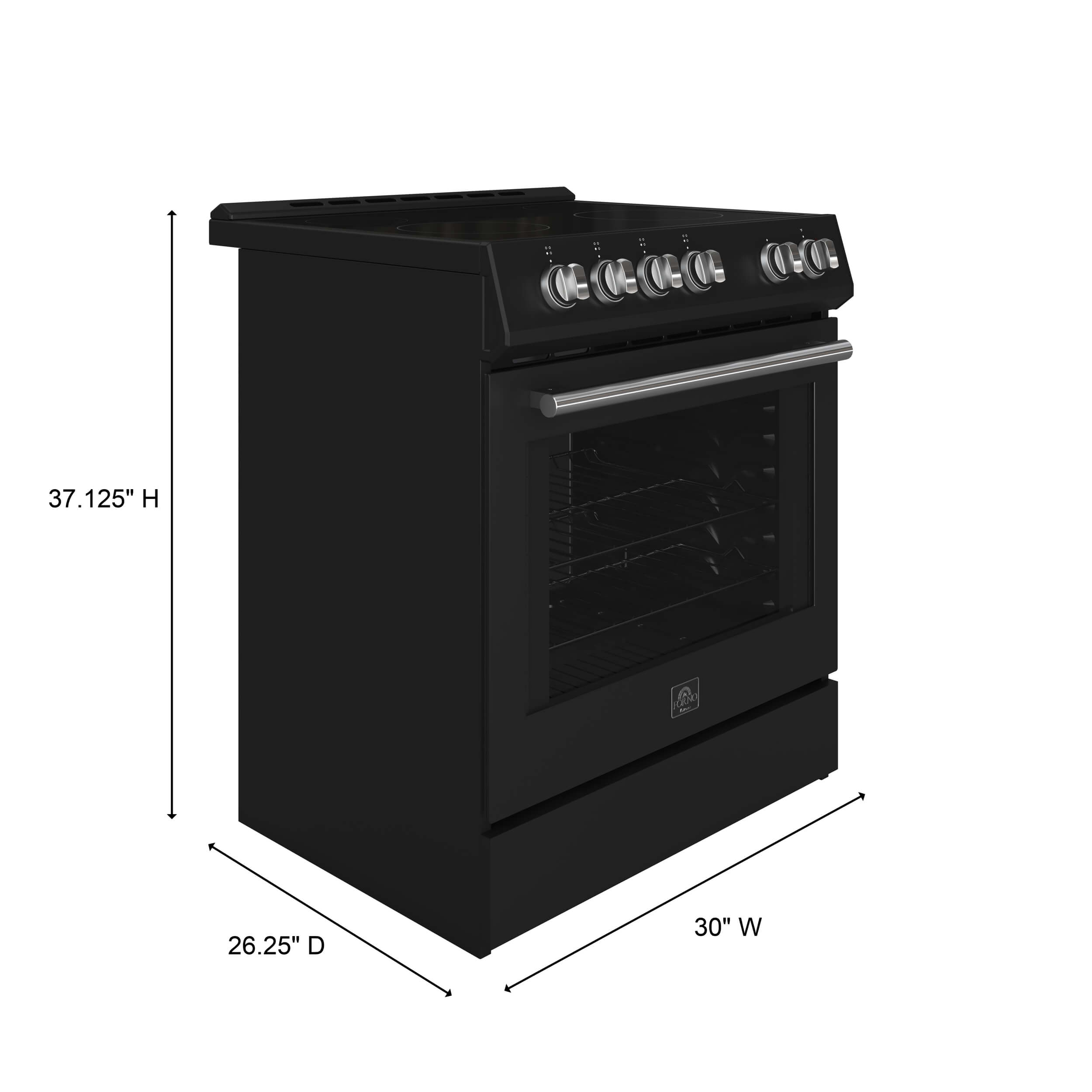 FORNO Leonardo Espresso 30-inch Slide-In Electric Range in Black, 4 Elements, 7,100 Watts, 5.0 cu.ft. Oven with Convection Fan, Antique Brass Knobs and Handle - Image 4