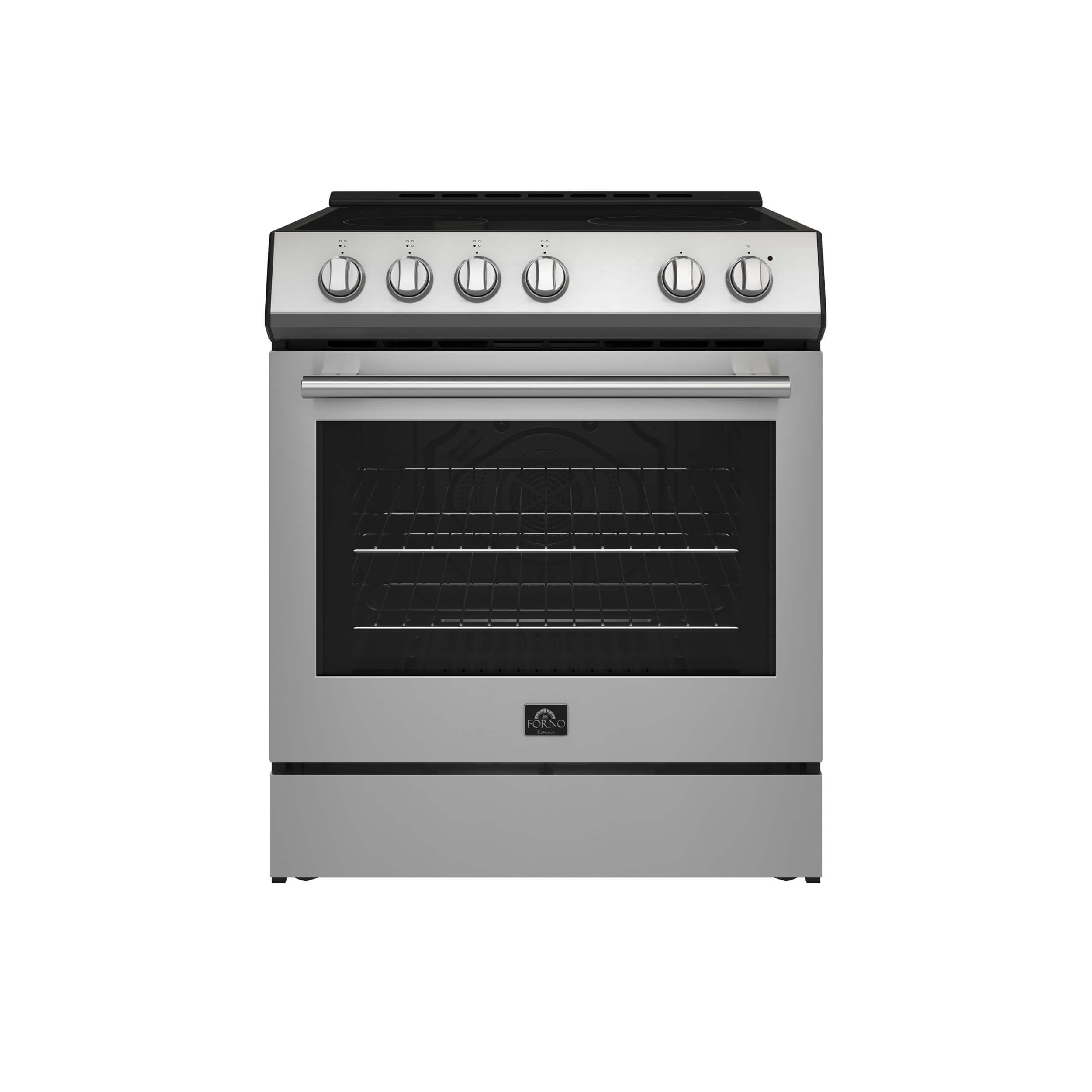 FORNO Leonardo Espresso 30-inch Slide-In Electric Range in Stainless-Steel, 4 Elements, 7,100 Watts, 5.0 cu.ft. Oven with Convection Fan