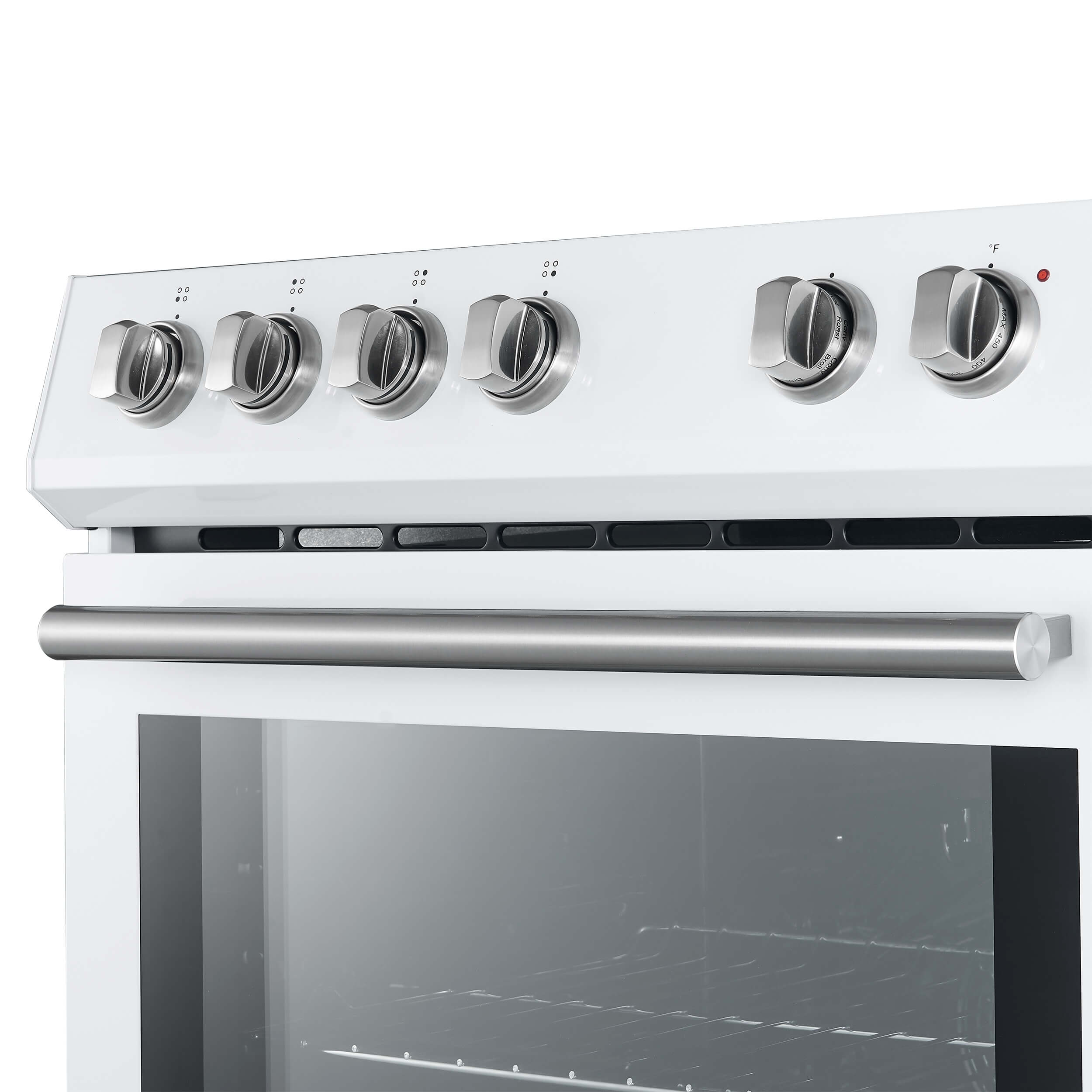 FORNO Leonardo Espresso 30-inch Slide-In Electric Range in White, 4 Elements, 7,100 Watts, 5.0 cu.ft. Oven with Convection Fan, Antique Brass Knobs and Handle - Image 13