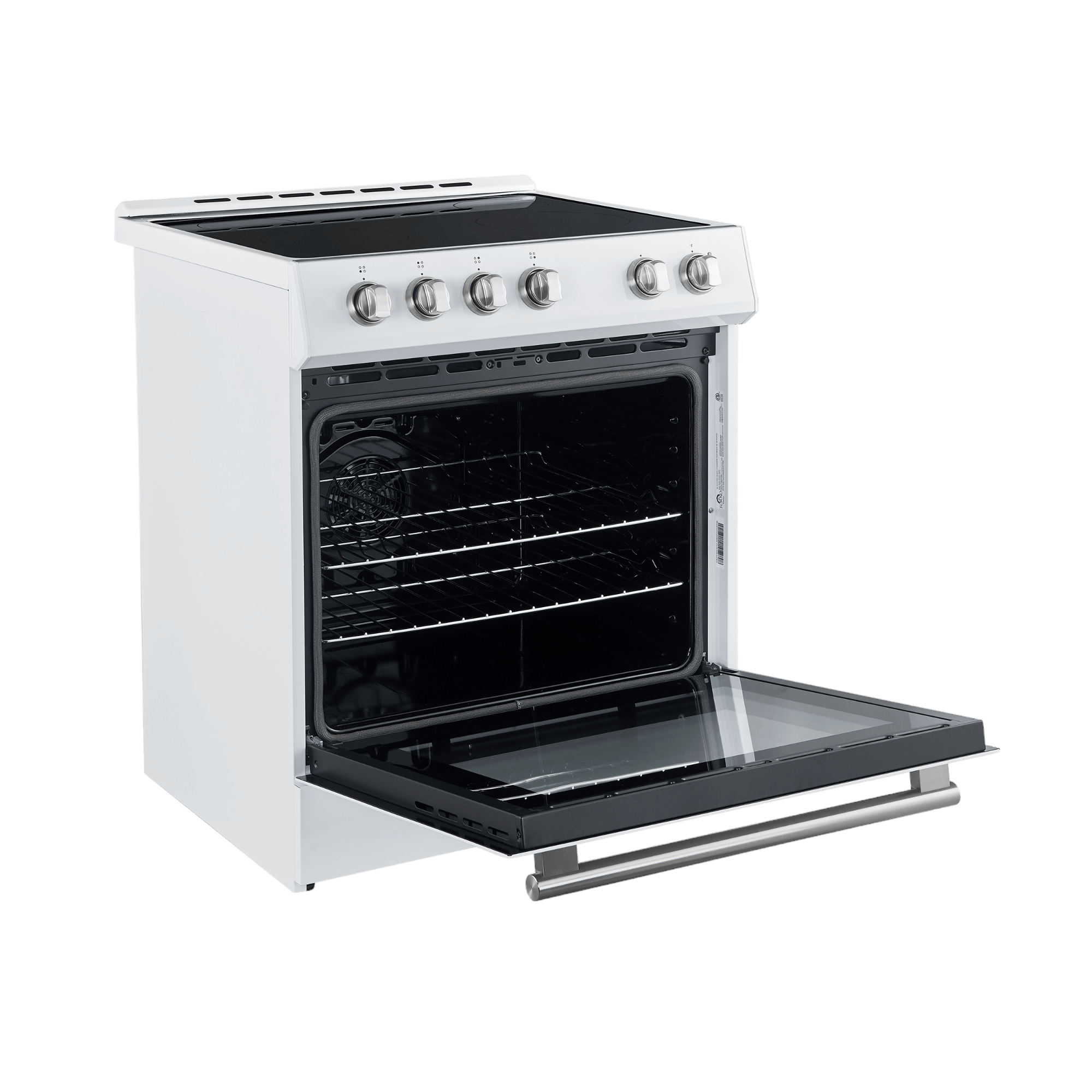 FORNO Leonardo Espresso 30-inch Slide-In Electric Range in White, 4 Elements, 7,100 Watts, 5.0 cu.ft. Oven with Convection Fan, Antique Brass Knobs and Handle - Image 9