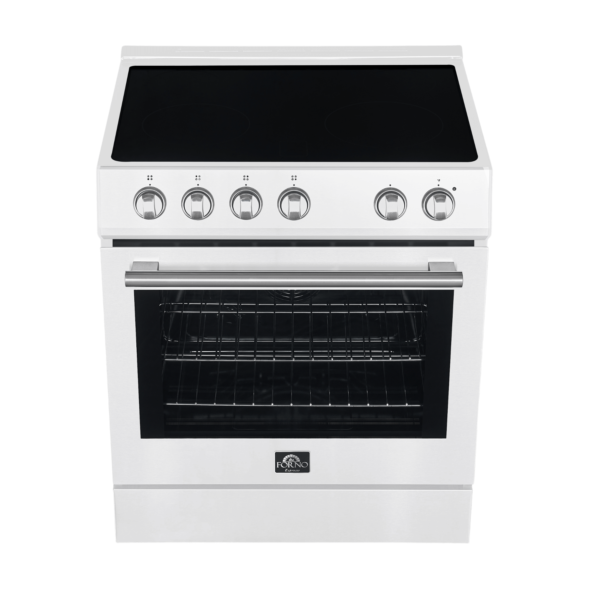 FORNO Leonardo Espresso 30-inch Slide-In Electric Range in White, 4 Elements, 7,100 Watts, 5.0 cu.ft. Oven with Convection Fan, Antique Brass Knobs and Handle - Image 10
