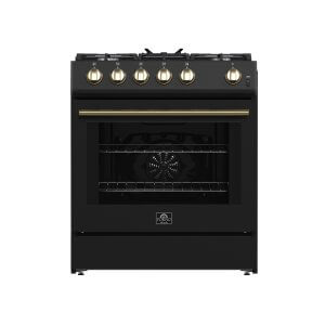 FORNO Leonardo Espresso 30" Black Gas Range, 5 cu.ft. Convection Oven, 5 Sealed Burners 39 500 BTU & Wok Ring