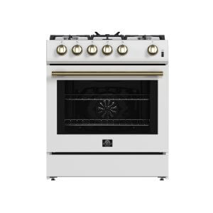 FORNO Leonardo Espresso 30" White Gas Range, 5 cu.ft. Convection Oven, 5 Sealed Burners 39 500 BTU & Wok Ring