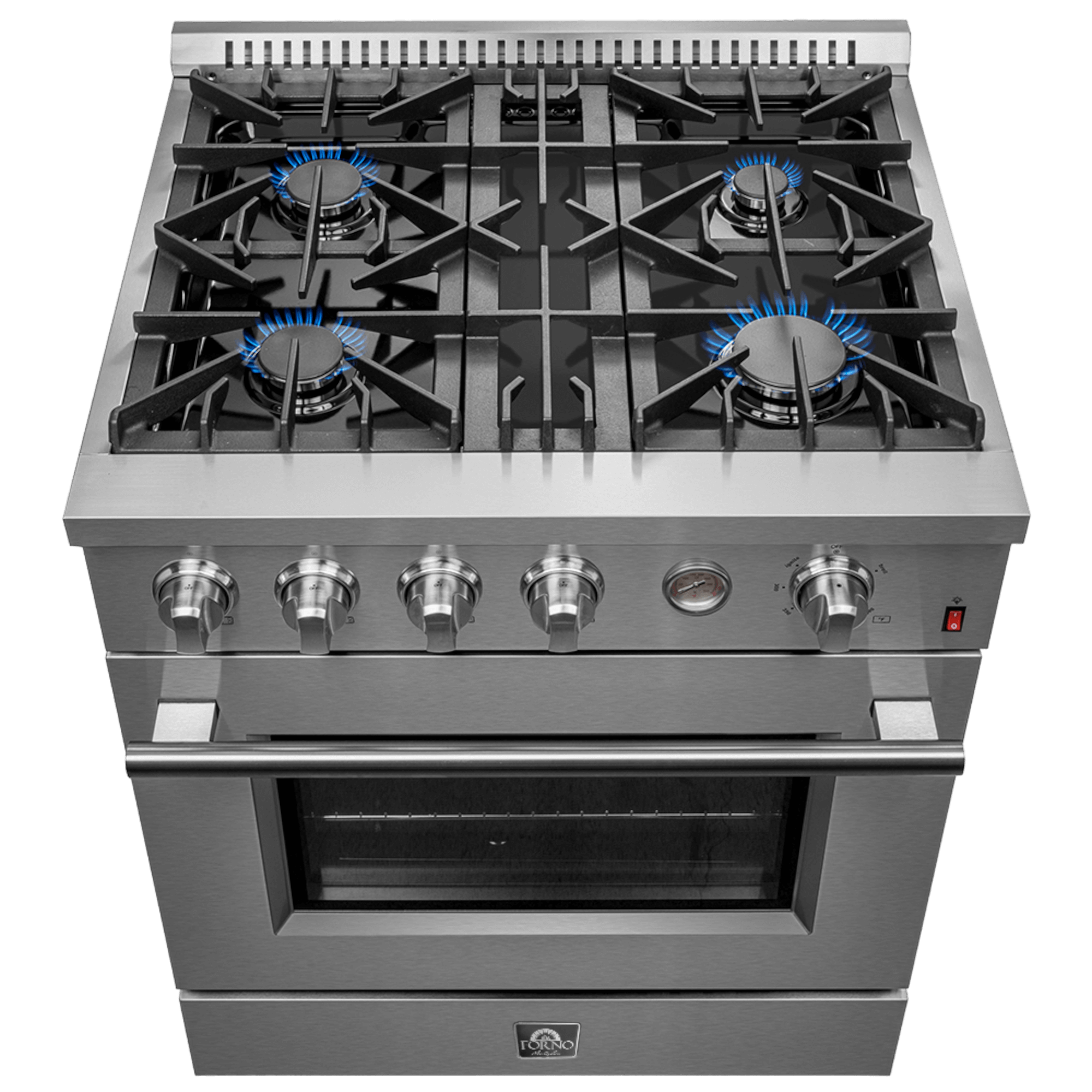 FORNO Marco 30-Inch Gas Range Stainless Steel, 4 Burners 37,000 BTU, 4.32 cu.ft. Convection Oven - Image 3