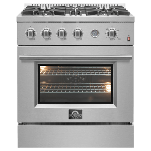FORNO Marco 30-Inch Gas Range Stainless Steel, 4 Burners 37,000 BTU, 4.32 cu.ft. Convection Oven