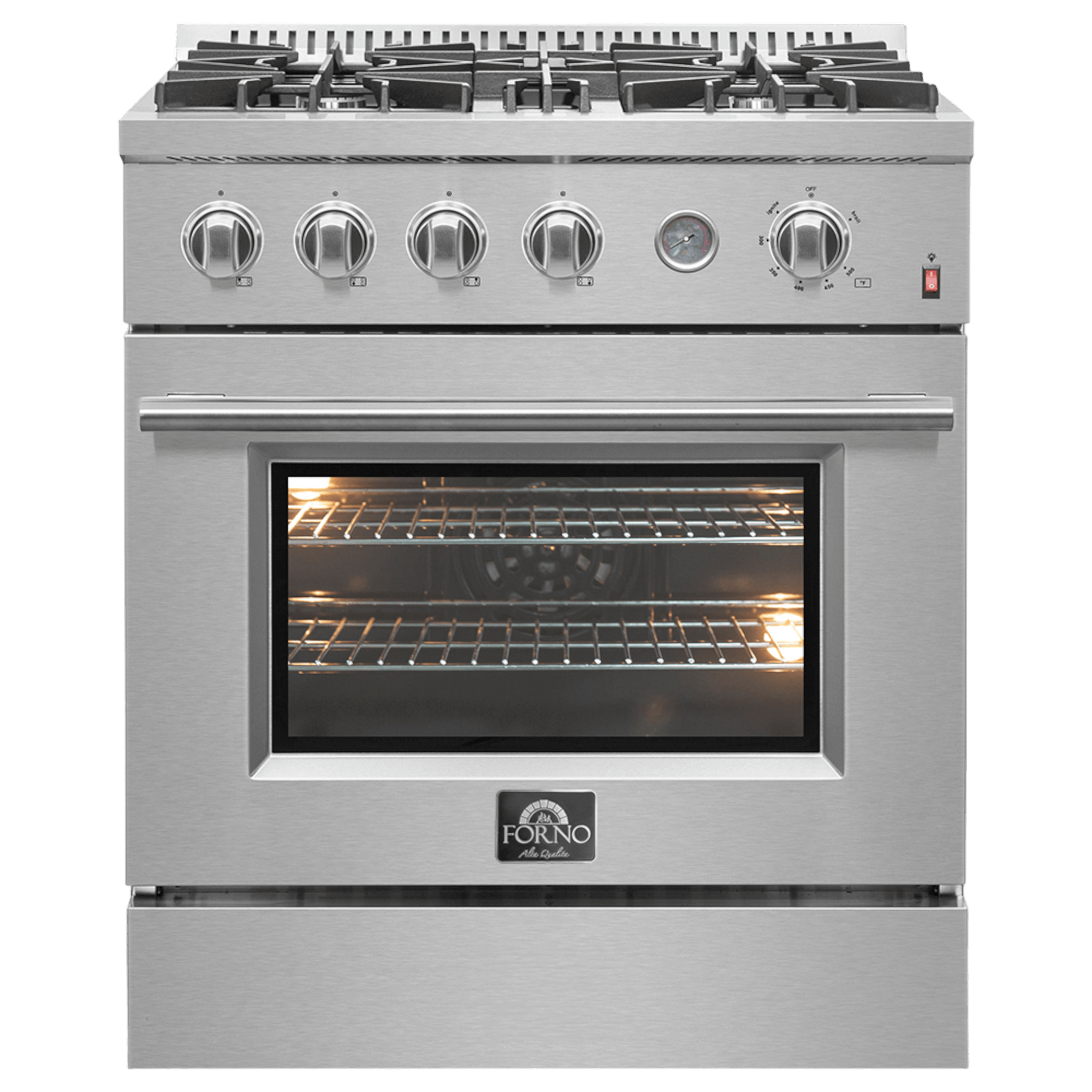 FORNO Marco 30-Inch Gas Range Stainless Steel, 4 Burners 37,000 BTU, 4.32 cu.ft. Convection Oven
