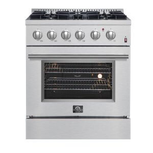 FORNO Marco 30-inch Dual Fuel Range Stainless Steel, 4 Sealed Burners - 37,000 BTU, 4.32 cu.ft. True Convection Oven