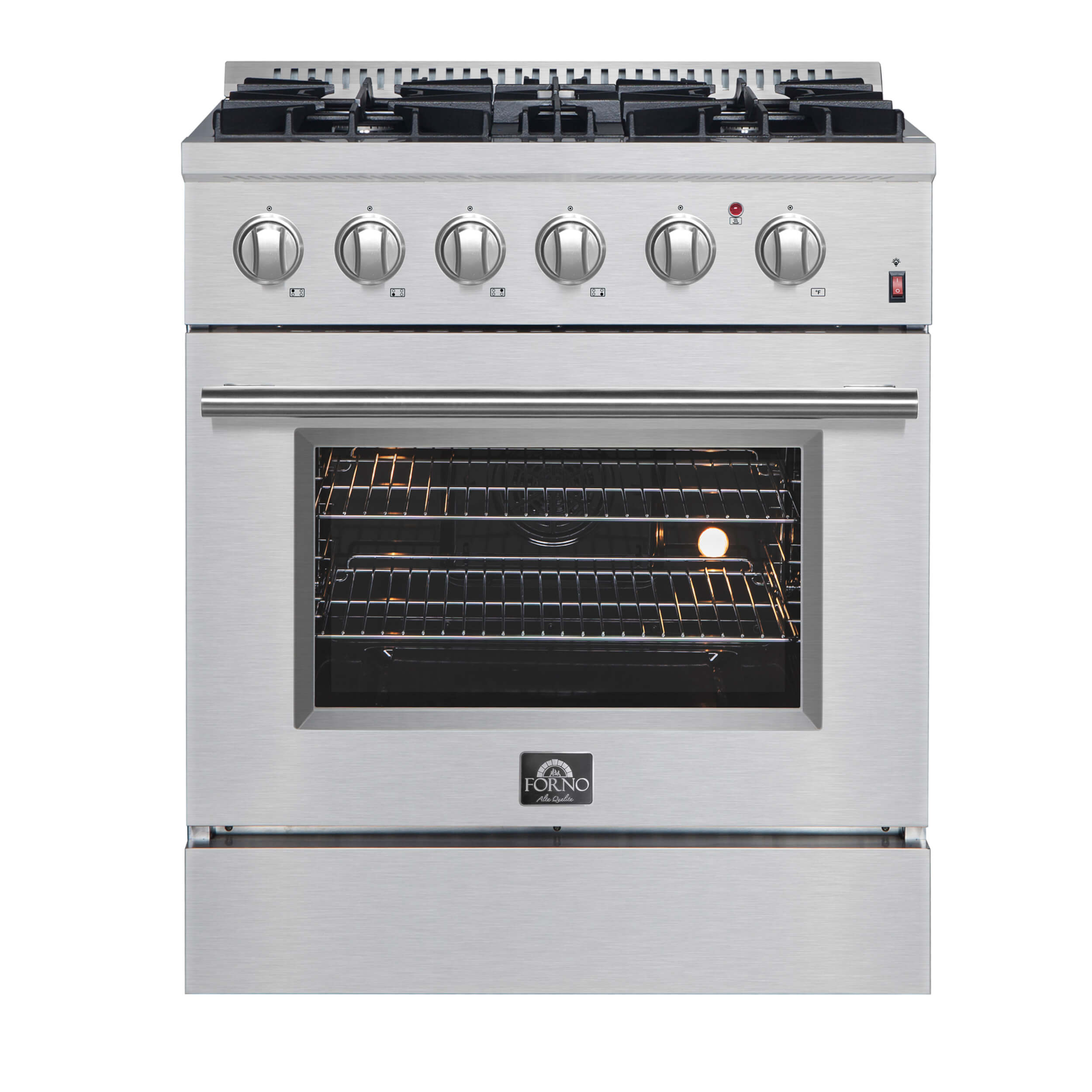 FORNO Marco 30-inch Dual Fuel Range Stainless Steel, 4 Sealed Burners - 37,000 BTU, 4.32 cu.ft. True Convection Oven