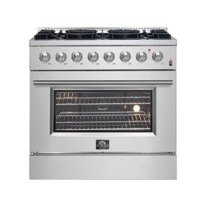 FORNO Marco 36-Inch Dual Fuel Range Stainless Steel, 6 Sealed Burners - 67,000 BTU, 5.36 cu.ft. True Convection Oven