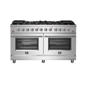 FORNO Massimo 60-inch Gas Range Stainless Steel, 10 Sealed Burners 142,000 BTU, 8.64 cu. ft. double ovens