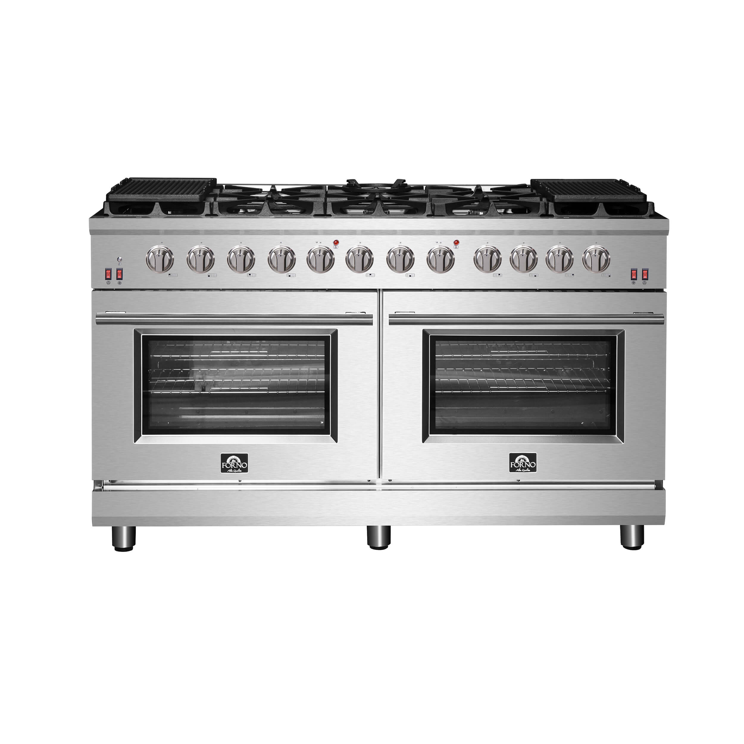 FORNO Massimo 60-inch Gas Range Stainless Steel, 10 Sealed Burners 142,000 BTU, 8.64 cu. ft. double ovens